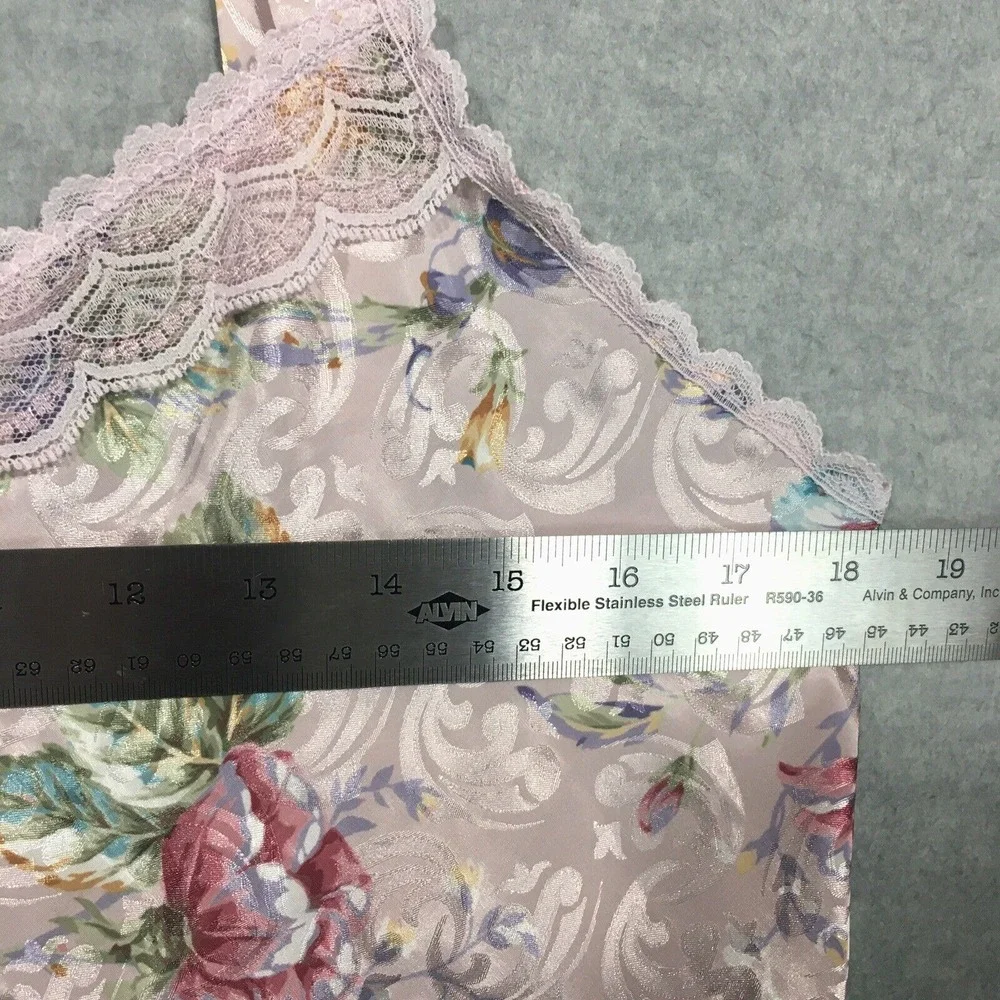 Vintage Sleep Solutions M Satin Floral Slip Dress Chemise Lace Colorful Rose 90s
